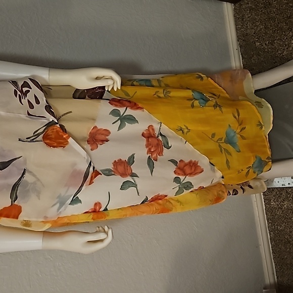 SACRED THREADS Canary Yellow Assymetric Floral Chiffon Sleeveless Maxi Dress - Picture 5 of 14